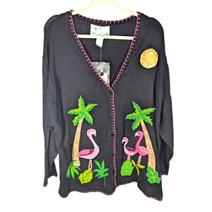 NWT Quacker Factory Beach Island Peacock Coastal Cardigan Sweater 2X